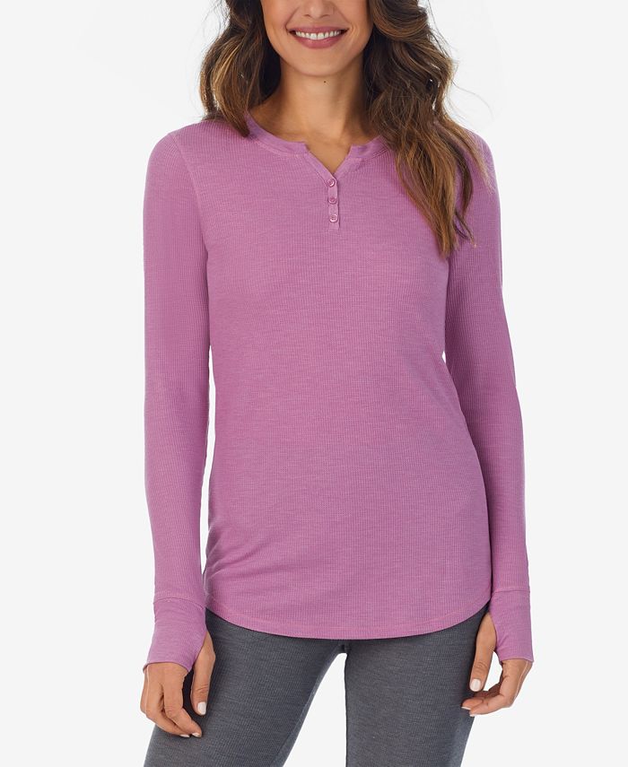 Cuddl Duds Women's Stretch Thermal Henley Top with Thumholes Macy's
