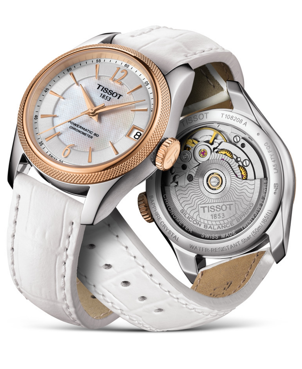 Shop Tissot Women's Swiss Automatic Ballade Powermatic 80 Cosc White Leather Strap Watch 32mm In White Mother Of Pearl