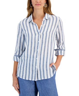売れ筋商品|||チャータークラブ カットソー トップス レディース Women's Linen Striped Roll-Tab Shirt, Exclusively at Macy's Neutral Combo 30157557_fpx.tif?$filterlrg$&