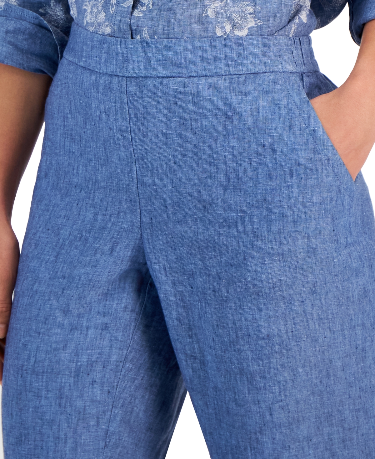 CHARTER CLUB PETITE 100% LINEN PULL-ON CROPPED PANTS, CREATED FOR MACY'S 