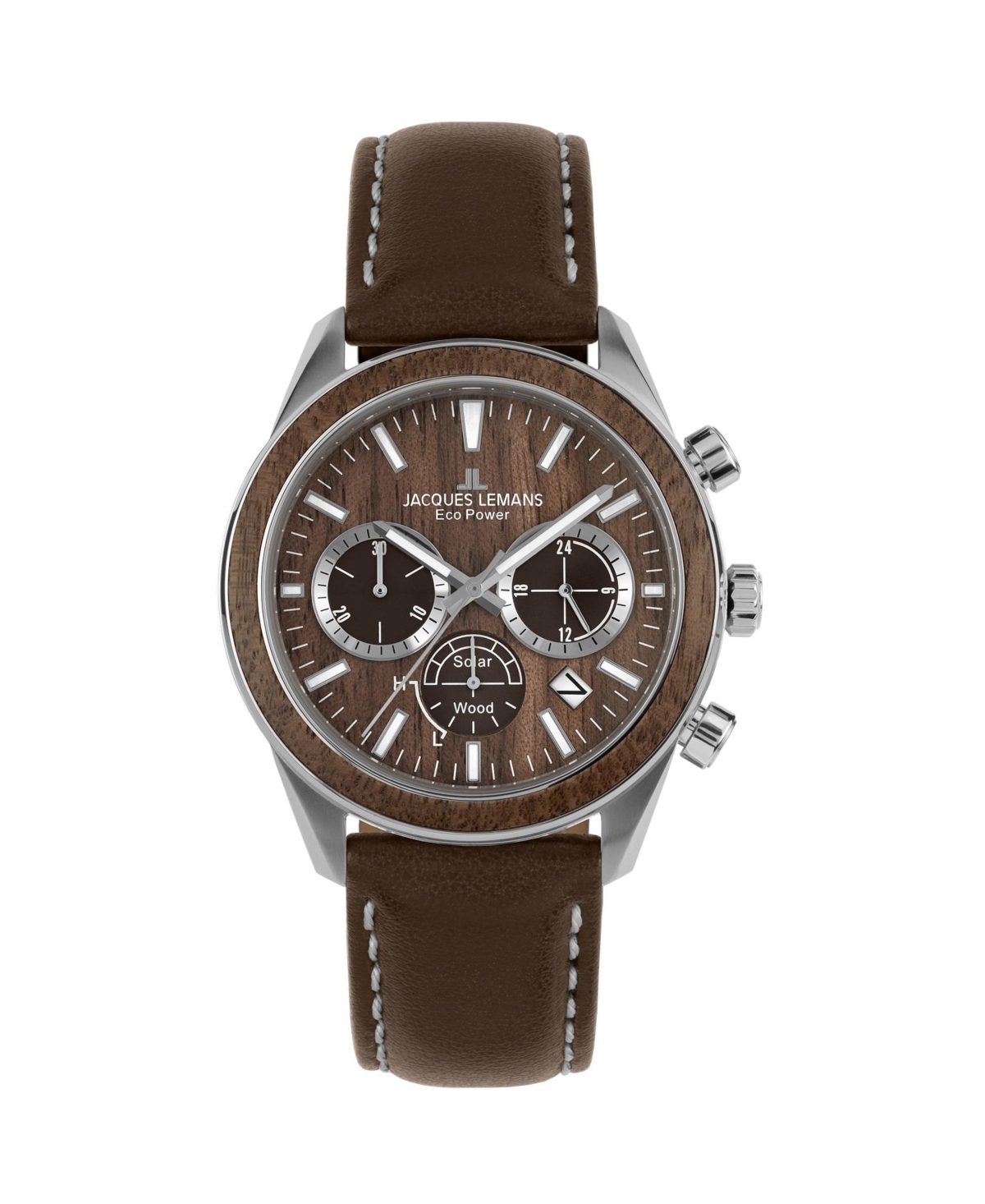 Men's Eco Power Watch with Apple skin Strap and Solid Stainless Steel , Chronograph - Brown