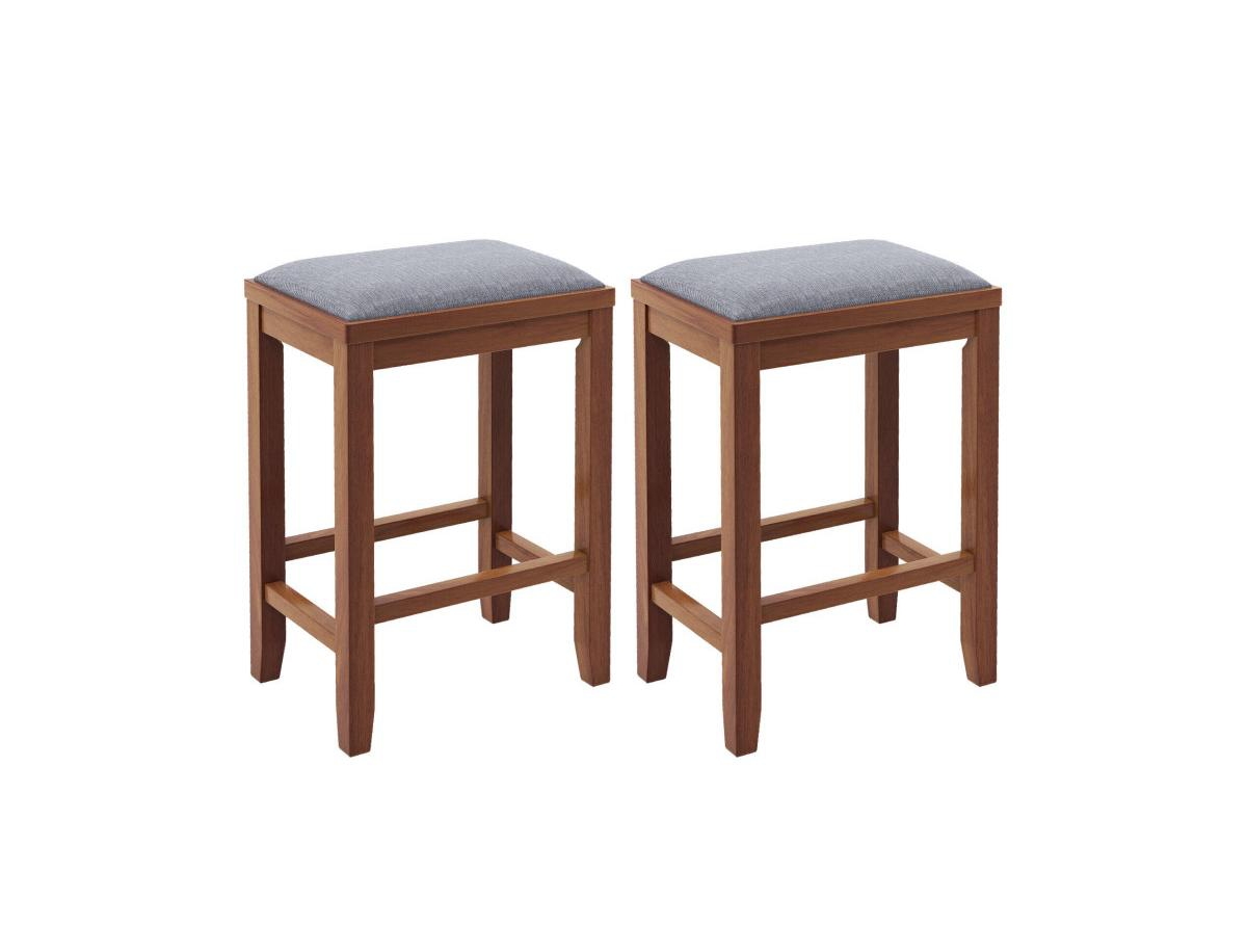 Slickblue 2 Pieces Upholstered Bar Stool Set with Solid Rubber Wood Frame and Footrest