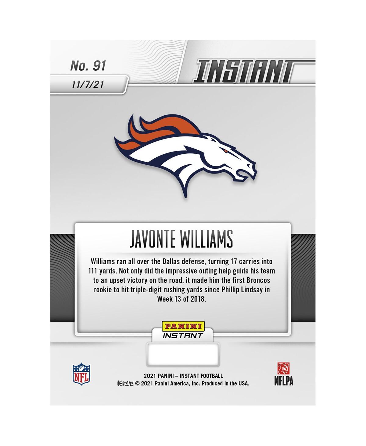 Shop Panini America Javonte Williams Denver Broncos Parallel  Instant Nfl Week 9 100 Yards For The First T In Multi