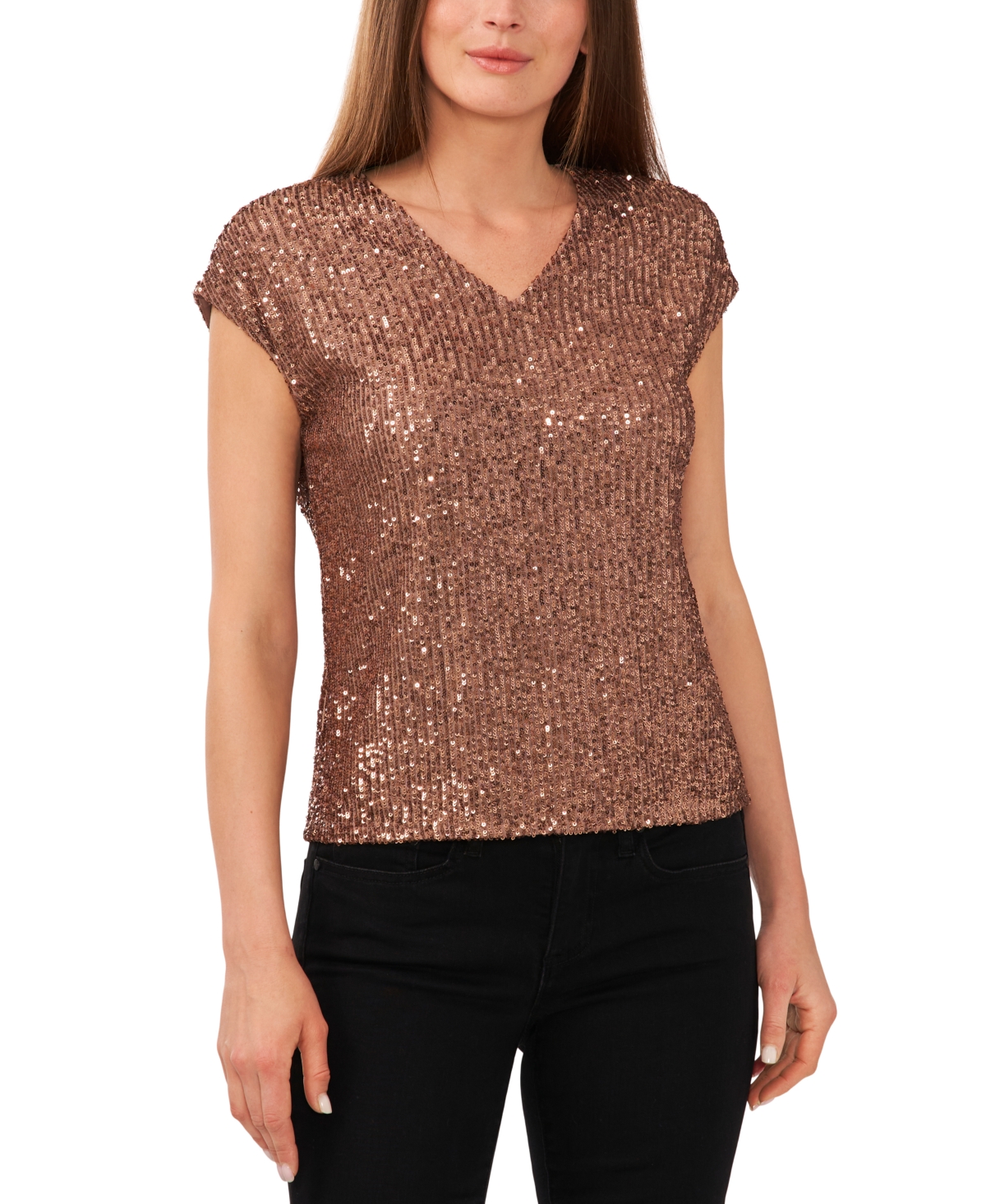 Vince Camuto Women's Sequined Dolman Sleeve V-neck Blouse In Foxtrot