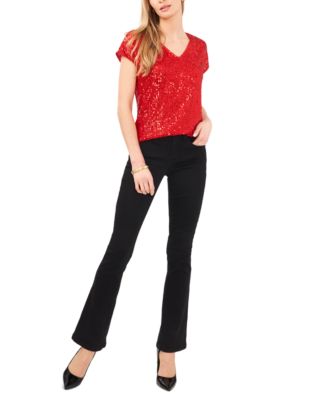 Women's Sequined Dolman Sleeve V-Neck  Blouse