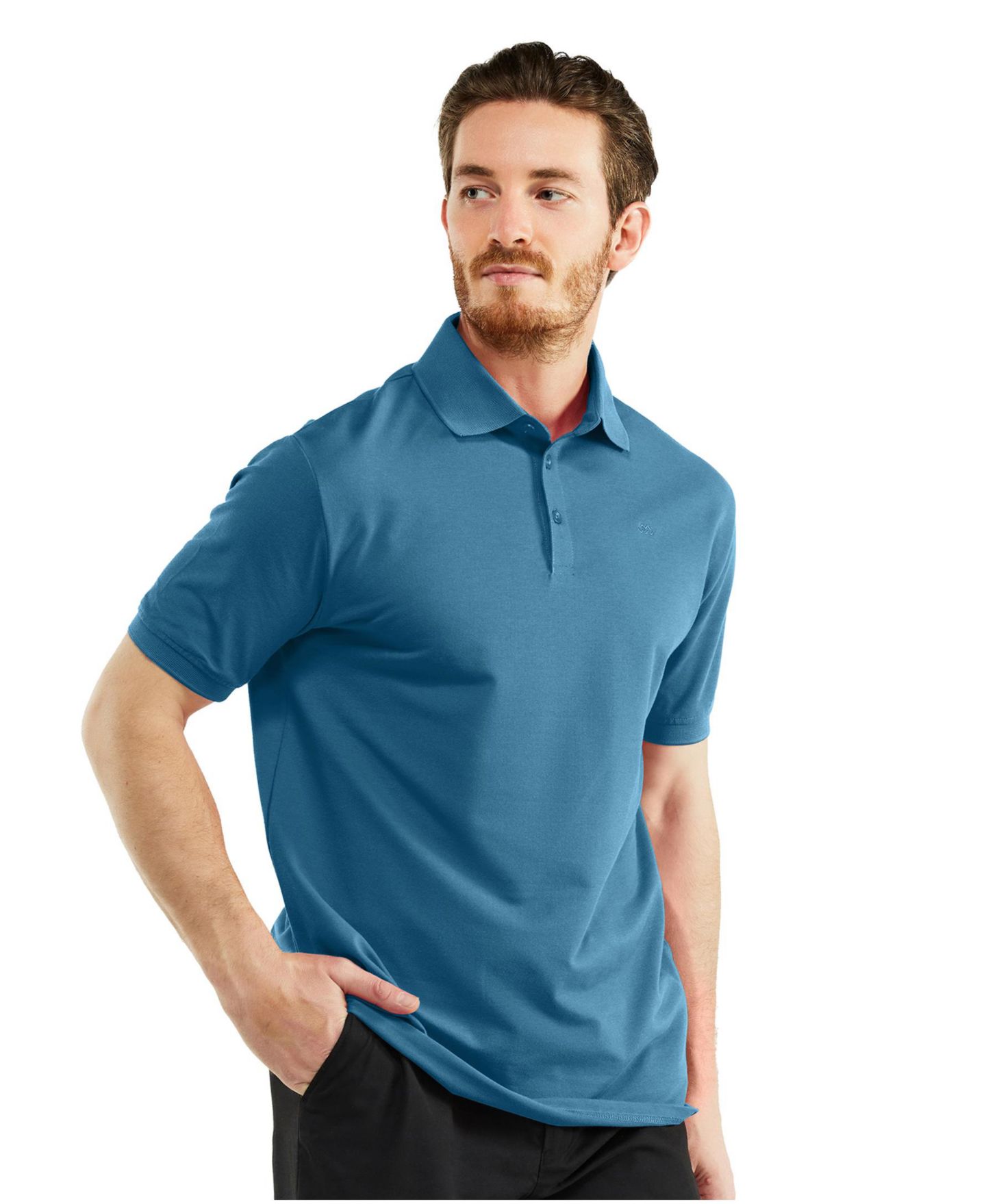 Мужское поло Mio Marino Classic-Fit Cotton-Blend Pique Polo Shirt, цвет: Синий — фото 6