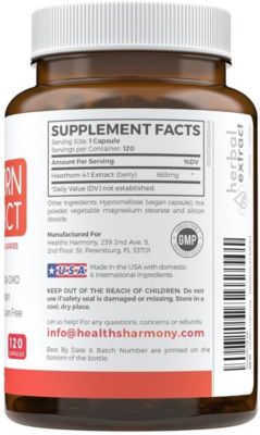Hawthorn Berry Capsules, Cardiovascular and Immune Health, 4:1 Extract, Health's Harmony, 120ct