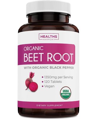 Organic Beet Root Tablets, Super Antioxidant and Nitrate Supplement for Blood Pressure and Stamina, Health's Harmony, 120ct