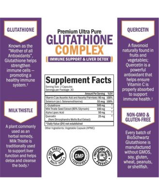 Glutathione Supplement Liver Detox with Quercetin Vitamin C Milk Thistle Alpha Lipoic Acid Liver Supplement & Immune Support Pills - Natural Immunity Defense Health Formula & Liver Cleanse 500mg 60ct
