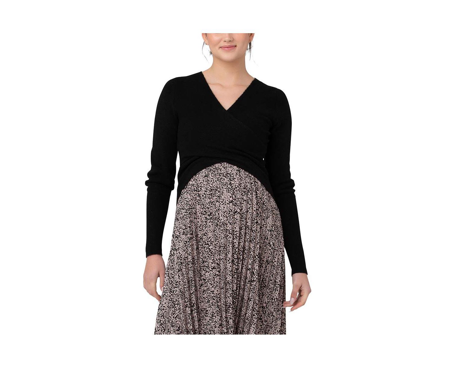 Maternity Ripe Willa Cross Front Nursing Knit Top Black
