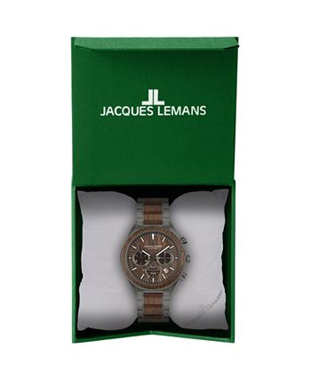 Jacques Lemans Men's Eco Power Watch with Solid Stainless Steel / Wood  Inlay Strap IP-Grey, Chronograph 1-2115 - Macy's