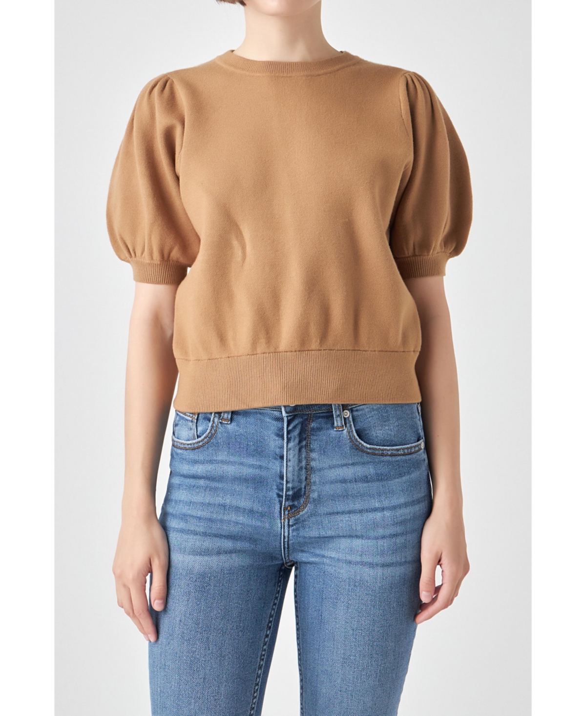 English Factory Women's Short Puff Sleeve Knit Top