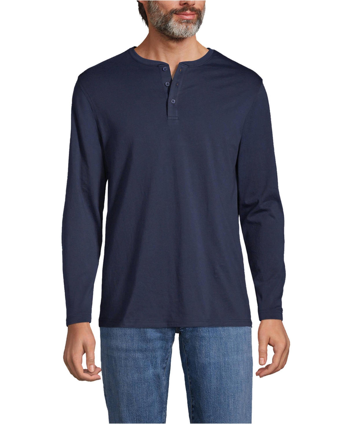 Lands' End Men's Supima Jersey Sleeve Henley T-Shirt