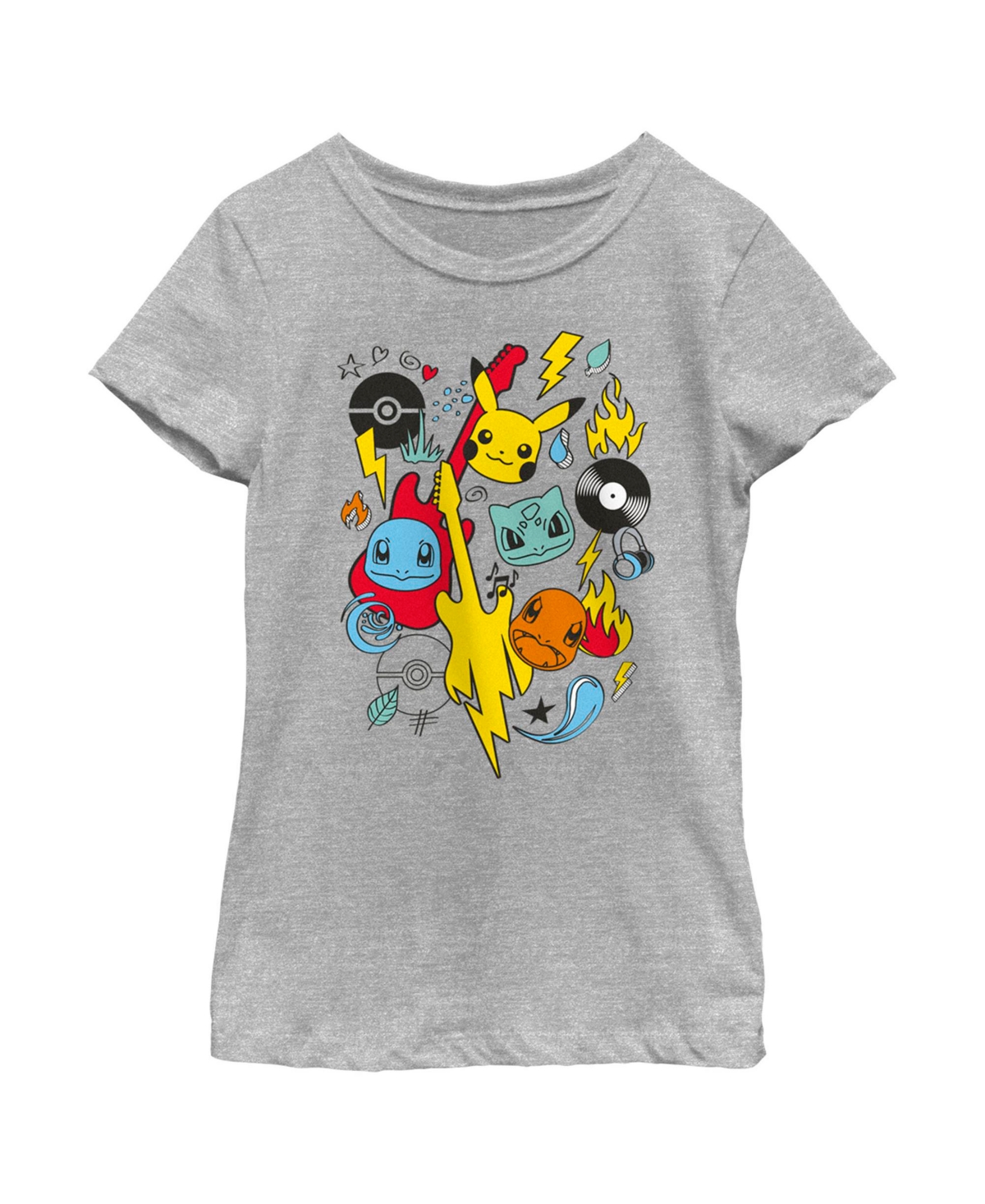 Nintendo Girl's Pokemon Music Rocks Starters Child T-shirt In Athletic Heather