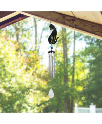 25" Long Black Cat Silhouette Wind Chime Home Decor Perfect Gift for House Warming, Holidays and Birthdays