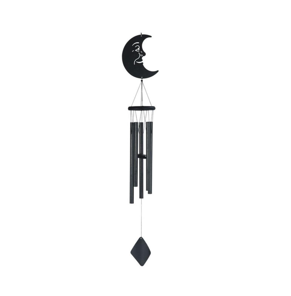 41" Long Wood Black Moon Wind Chime With 3 Metal Tubes - Black
