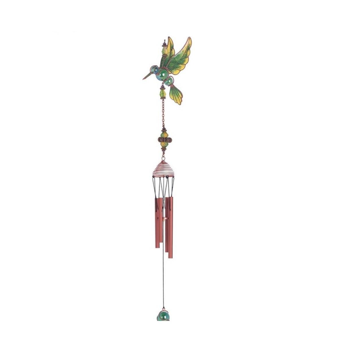 23" Long Green Hummingbird Copper and Gem Wind Chime - Multi