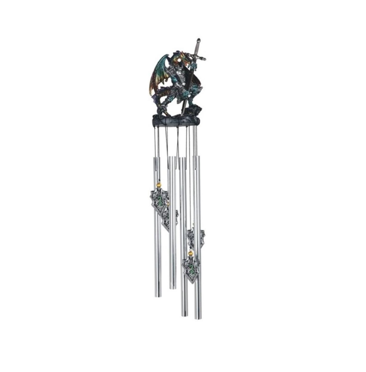 23" Long Round Top Armored Dragon Wind Chime - Silver