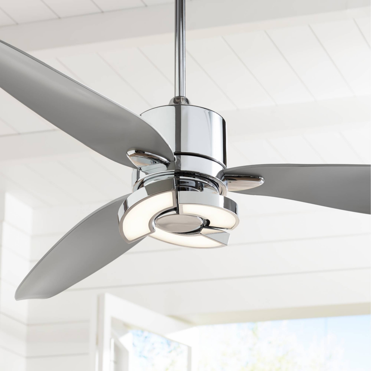 Possini Euro Design Vengeance Modern Indoor Ceiling Fan 3 Blade Led Light Remote Control Chrome FinishBlades Bedroom Living Room Kitchen D