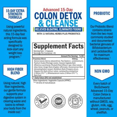 Colon Cleanser & Detox for Weight Loss - 15 Day Fast-Acting Cleanse, Probiotic Fiber, Noni - Constipation Relief, 45 Count