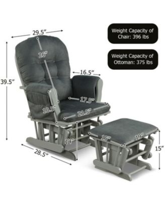  Standard Size Wood & Fabric Padded Armrest, Detachable Cushion, Gliding Motion Glider and Ottoman Set