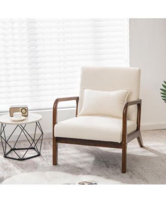 Modern Accent Chair with Rubber Wood Frame and Lumbar Pillow