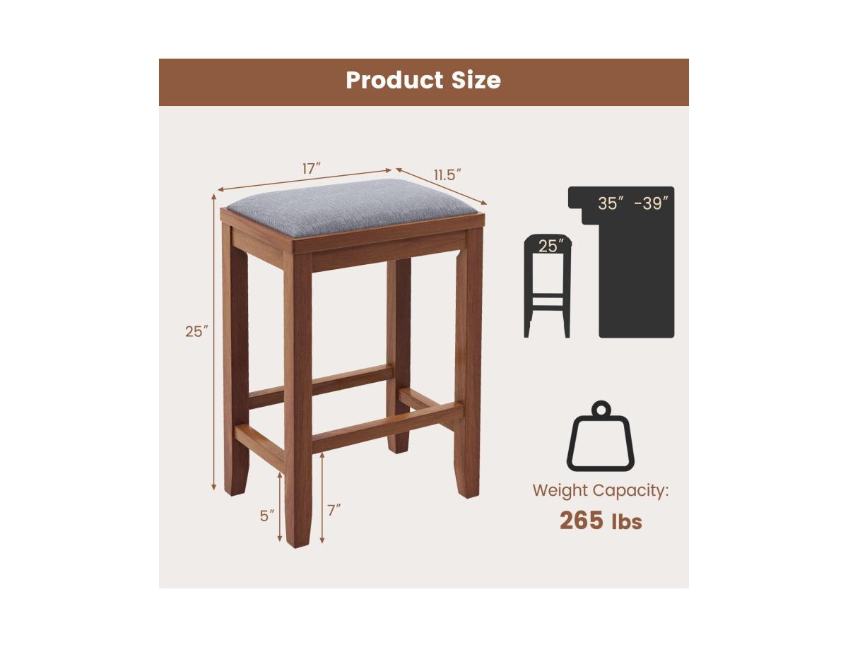 Slickblue 2 Pieces Upholstered Bar Stool Set with Solid Rubber Wood Frame and Footrest
