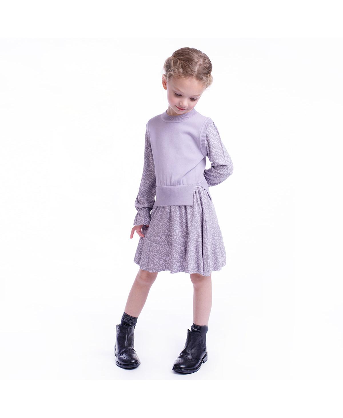 Imoga Collection Big Girls Trina FW23 Hearts Fine Yarn And Printed Jersey Dress - Open purple 546