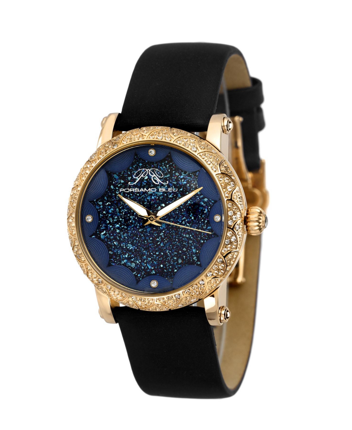 Women's Genevieve Topaz Satin Covered Leather Band Watch - Black