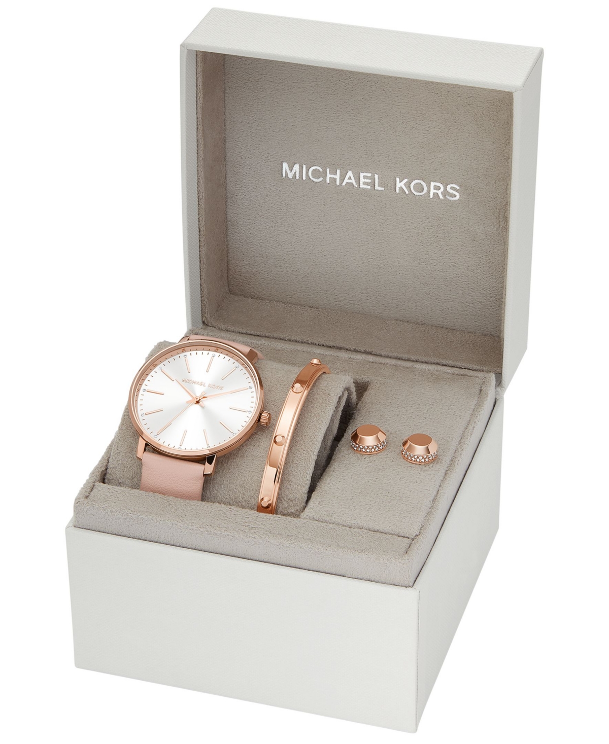 Michael Kors Women's Pyper Three-HandLeather Watch 38mm and Jewelry Gift Set - Blush