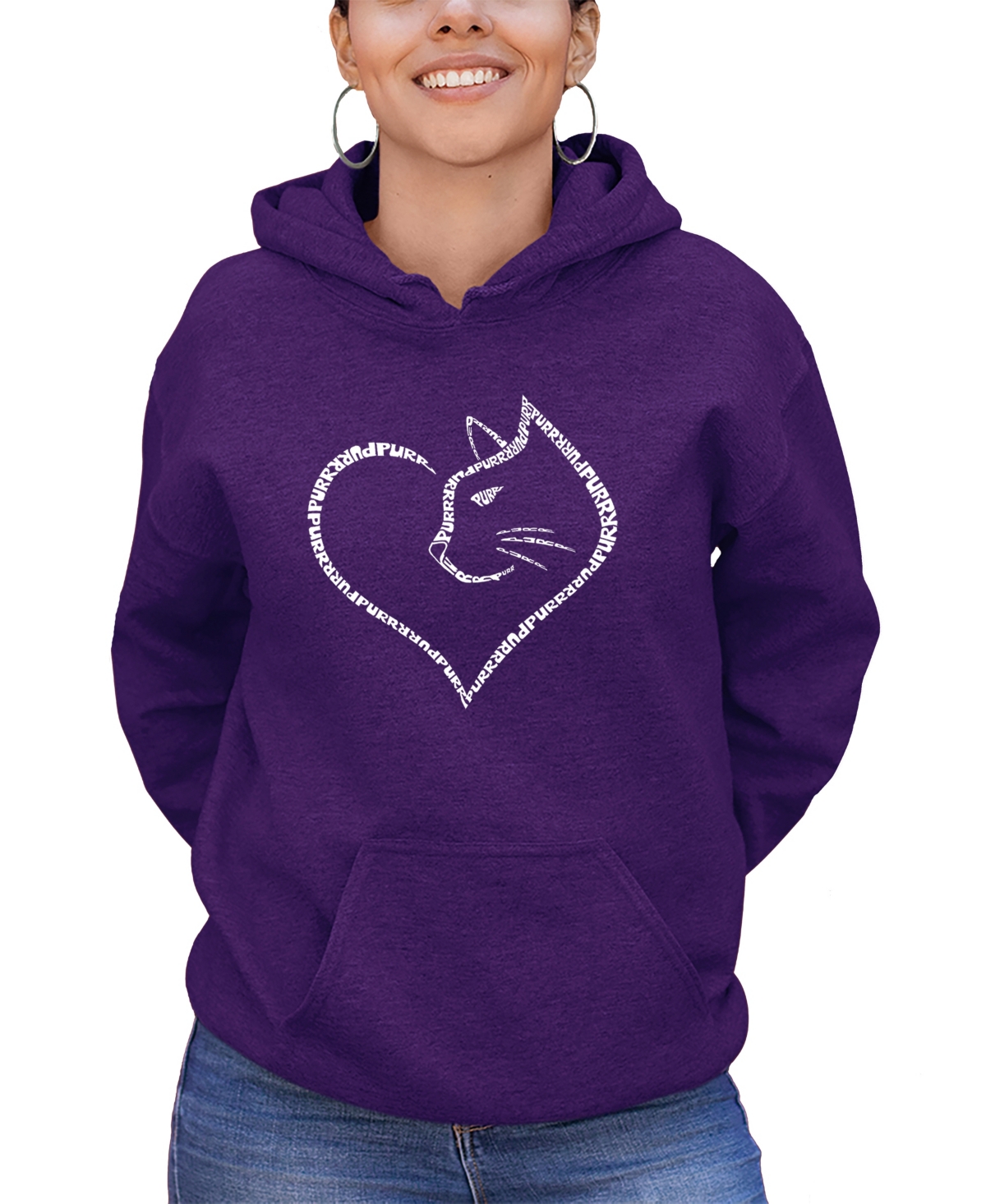 La Pop Art Women's Cat Heart Word Art Hooded Sweatshirt