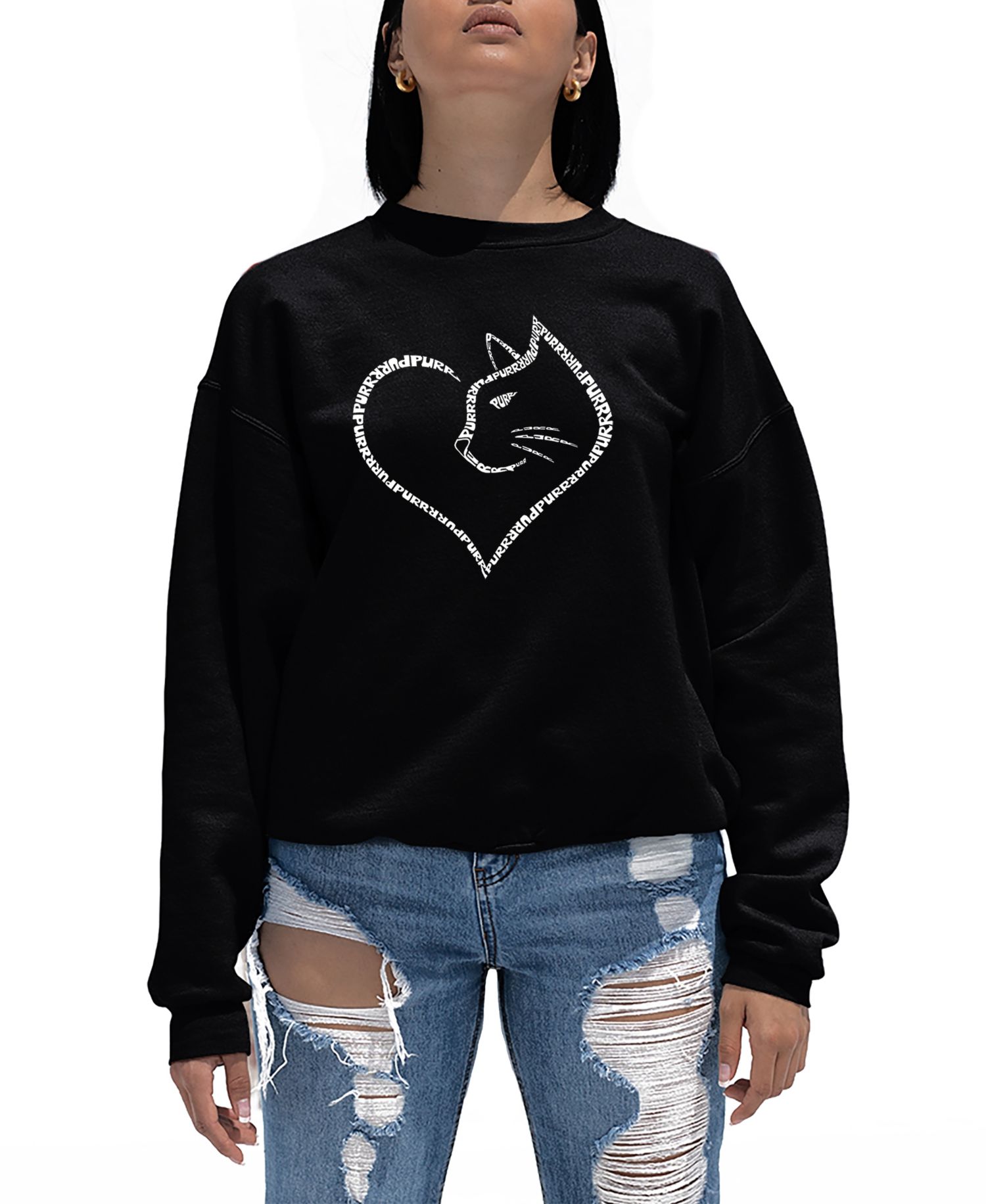 Women's Cat Heart Word Art Crewneck Sweatshirt