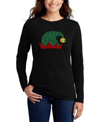 売れ筋商品|||エルエーポップアート カットソー トップス レディース Women's Christmas Elf Hat Word Art Hooded Sweatshirt Black LA Pop Art Women's Christmas Elf Hat Word Art Long Sleeve T