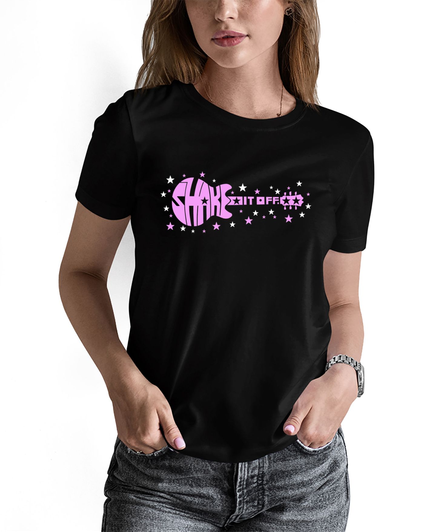 Женская футболка LA Pop Art Shake It Off Word Art Short Sleeve, цвет: Чёрный — фото 1
