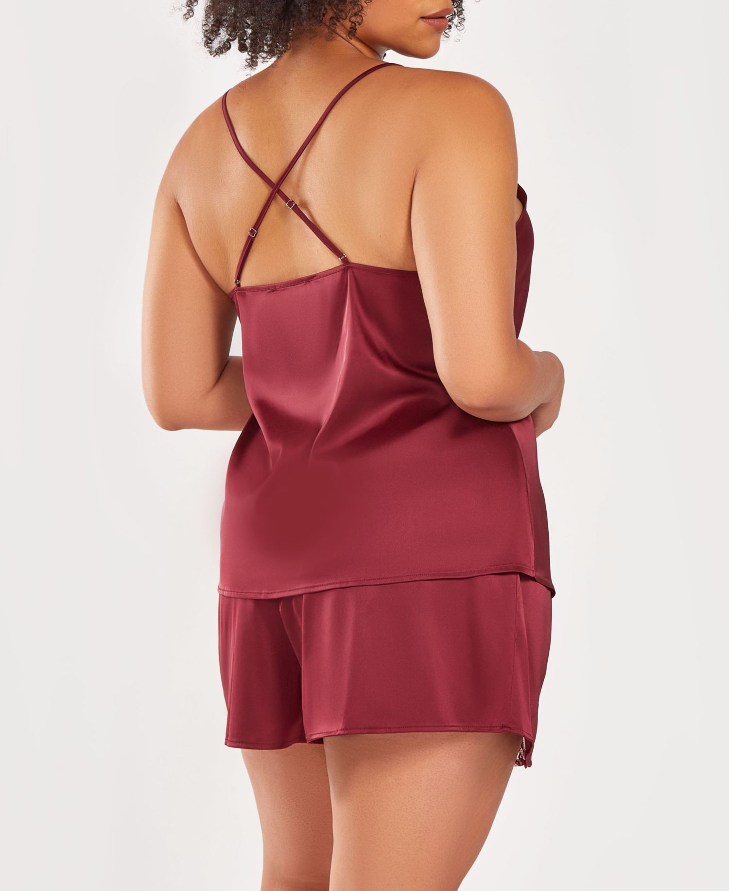 Plus Size Silky 2 Piece Camisole and Shorts Pajama Set in Lace Trims