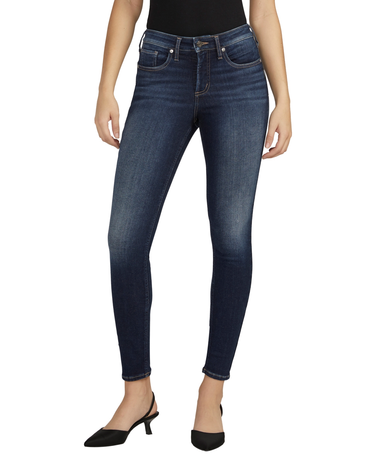 Shop Silver Jeans Co. Women's Infinite Fit Mid Rise Skinny Jeans In Indigo