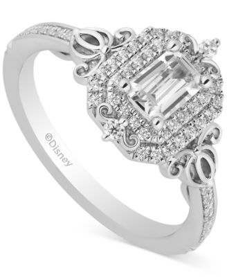 Enchanted Disney Fine Jewelry - Diamond Emerald-Cut Halo Cinderella Ring (3/4 ct. t.w.) in 14k White Gold