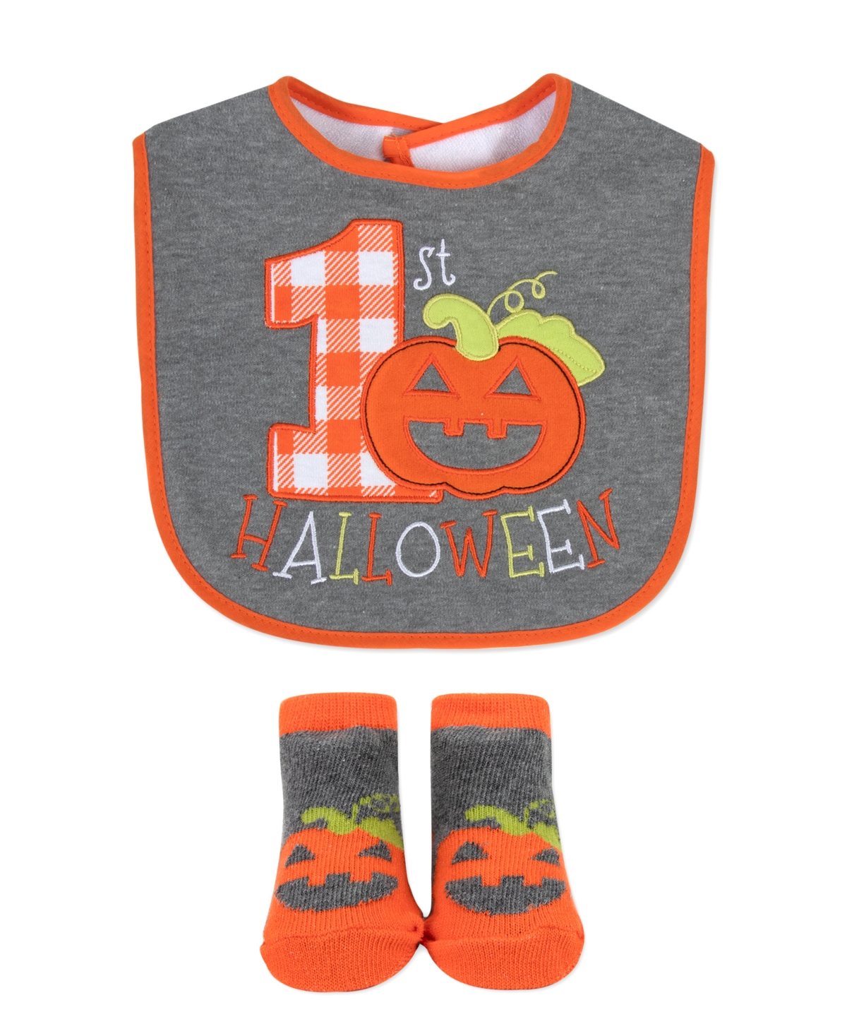 Baby Essentials Baby Boys And Baby Girls Halloween Bib And Socks Set In Gray