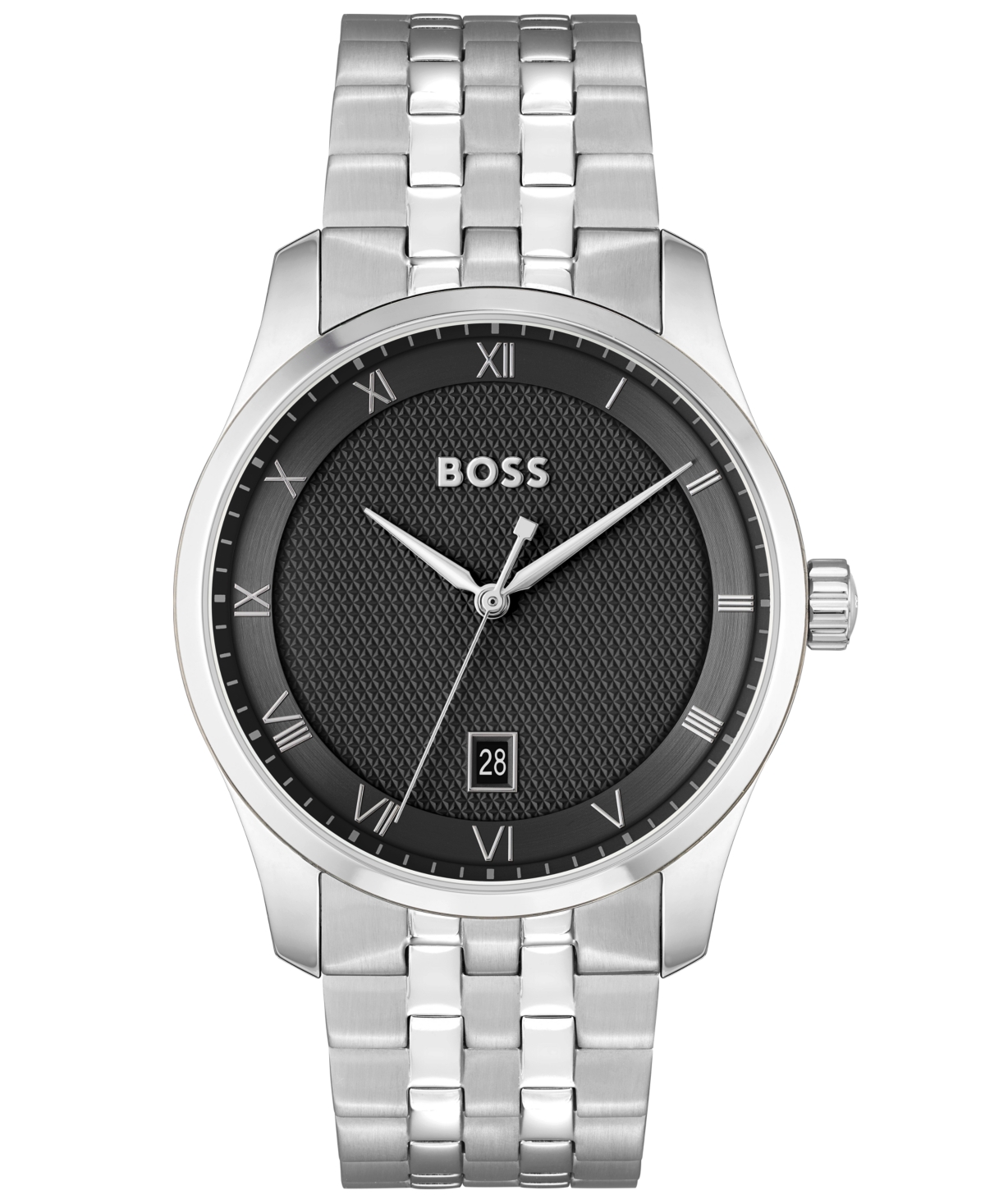 Shop Hugo Boss Boss Men Principle Quartz Basic Calendar Silver-tone Stainless Steel Watch 41mm