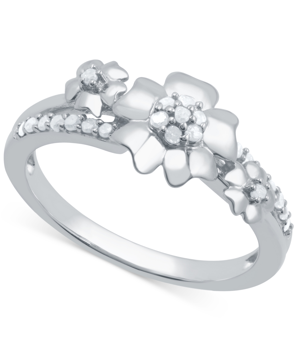 Macy's Diamond Flower Ring (1/6 Ct. T.w.) In Sterling Silver