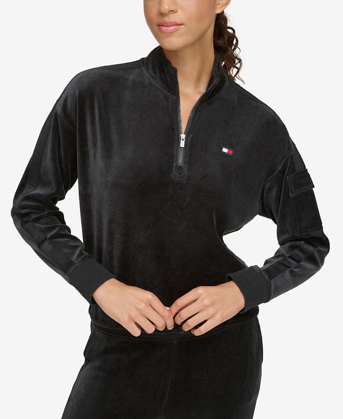 Tommy Hilfiger Women's Cropped Velour Pullover Jacket - Macy's