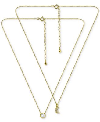 2-Pc. Set Cubic Zirconia Pav&eacute; Moon & Solitaire Pendant Necklaces, Created for Macy's