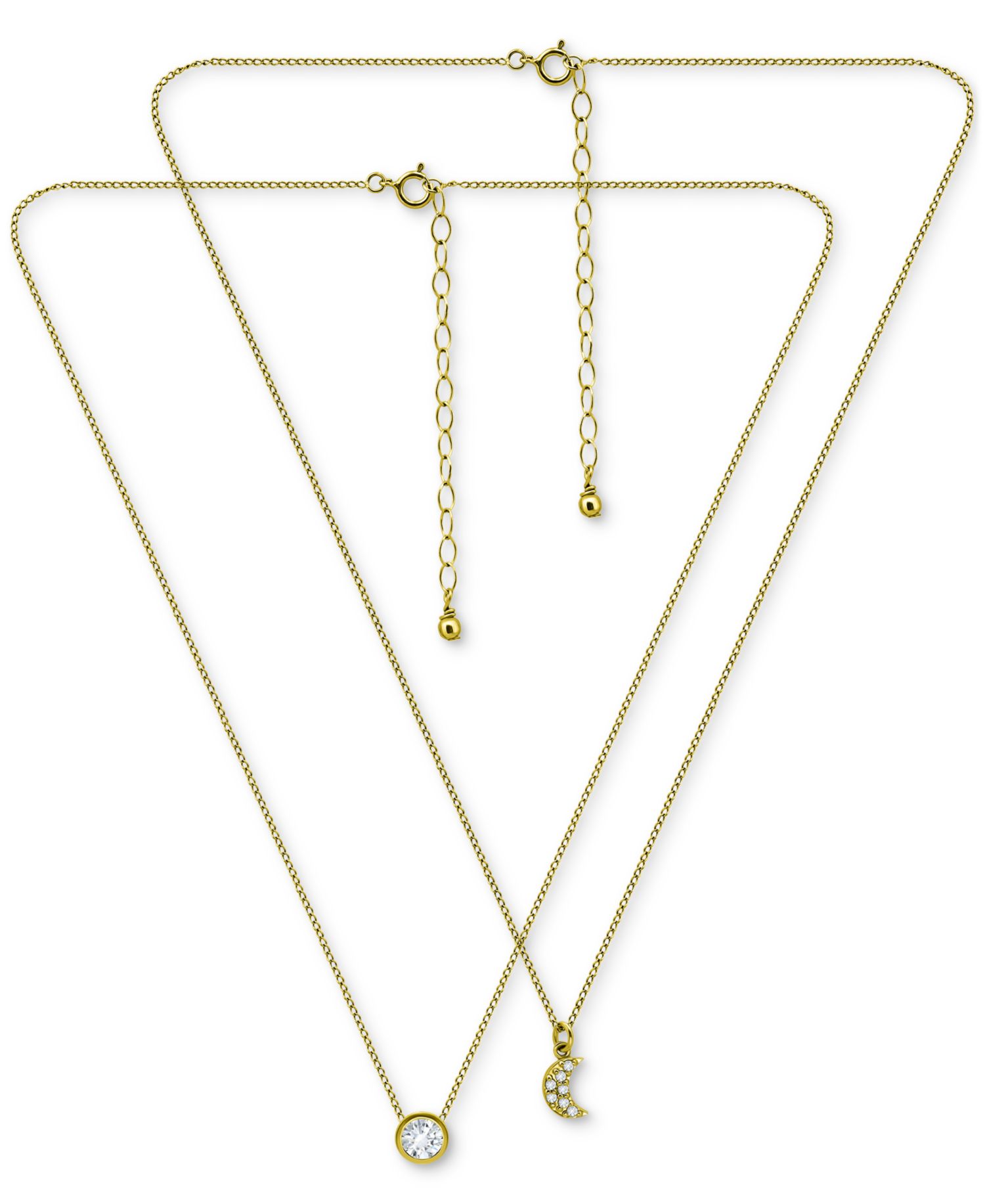 2-Pc. Set Cubic Zirconia Pav&eacute; Moon & Solitaire Pendant Necklaces
