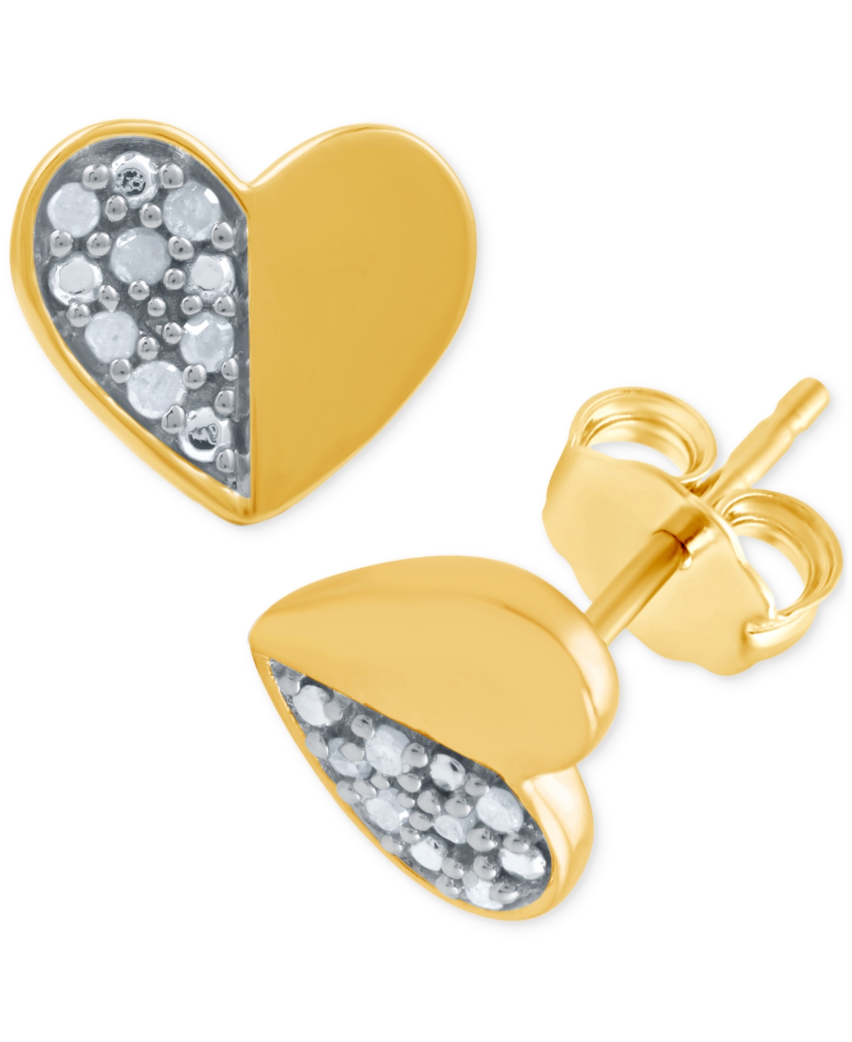 Diamond Polished Heart Stud Earrings (1/10 ct. t.w.) - Gold-Plated Sterling Silver