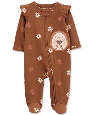 Carter's - Baby Girls Floral Hedgehog Cotton Sleep and Play One-Piece Footed Coverall