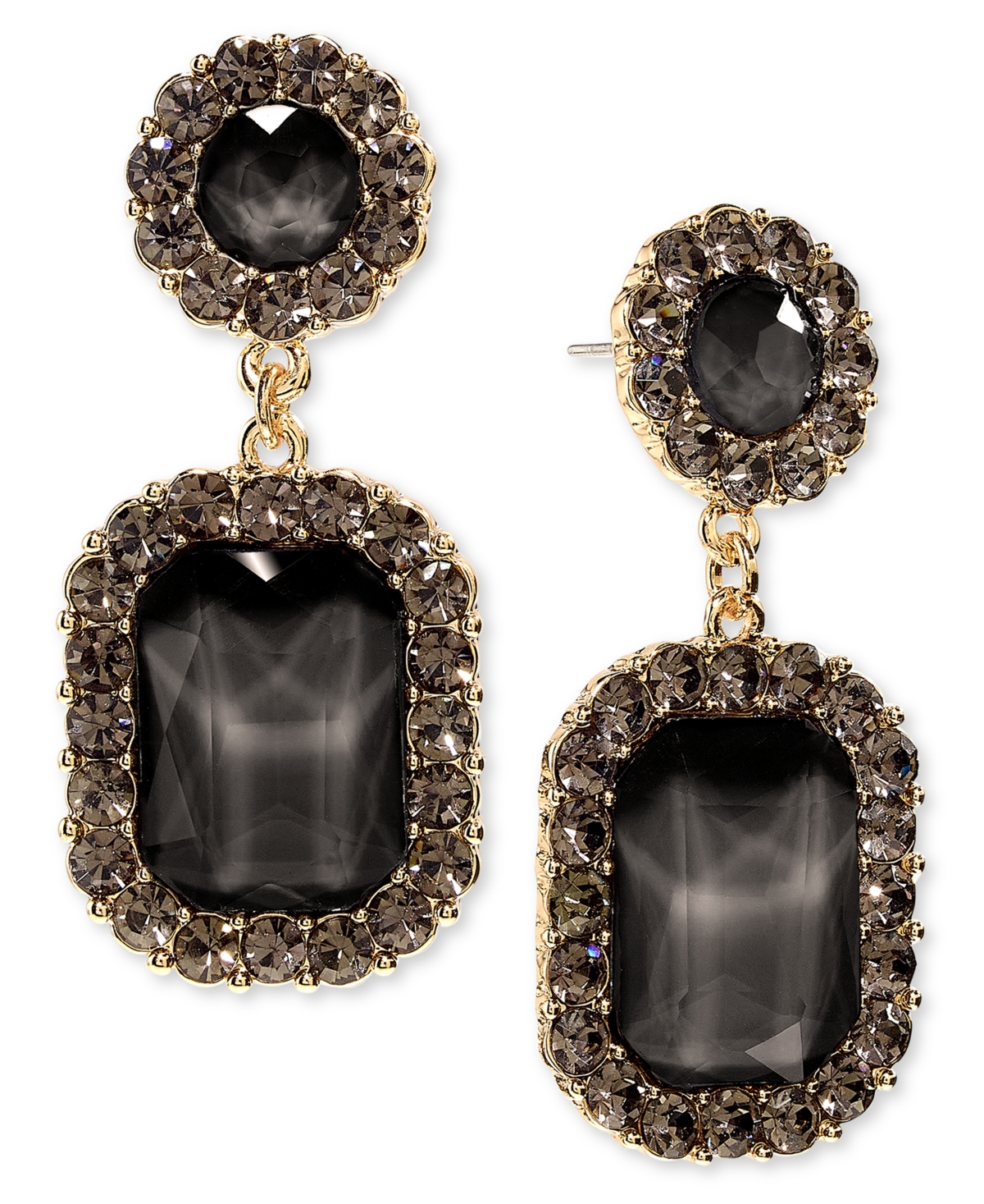 On 34th Gold-tone Stone Double Drop Earrings, Created For Macy's In Black