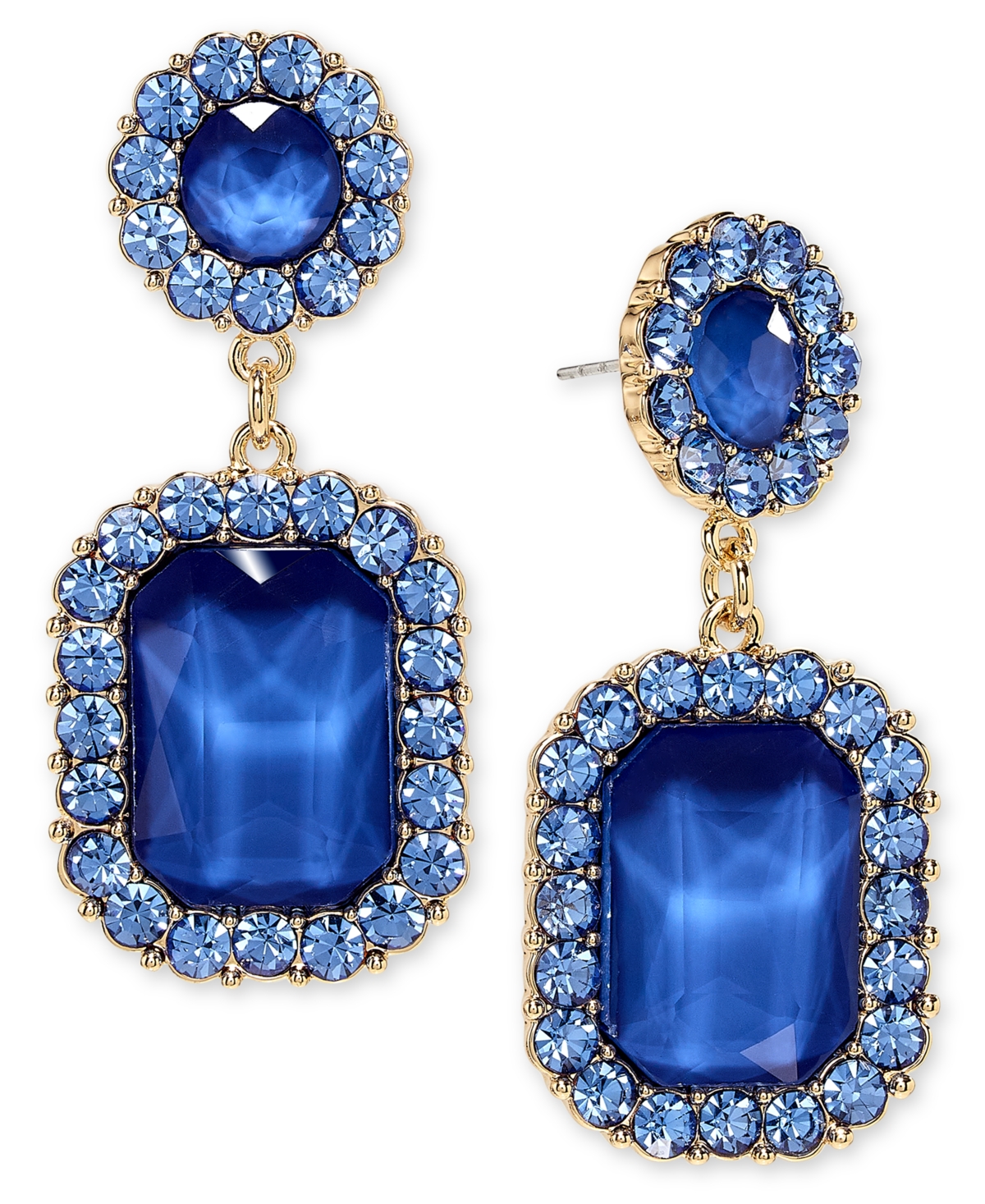 On 34th Gold-tone Stone Double Drop Earrings, Created For Macy's In Blue
