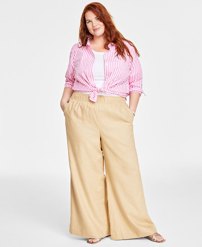 Plus Size Pull-On Lightweight Wide-Leg Pants, Created for Macy's