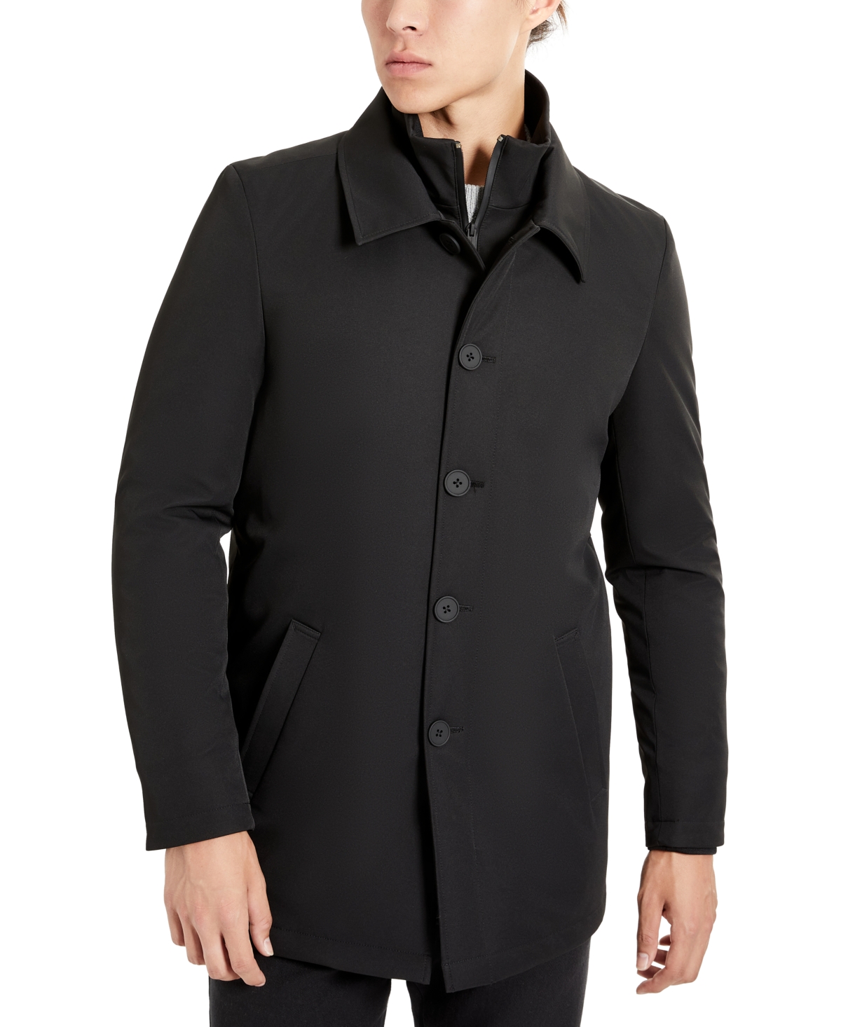 Kenneth Cole Men's Filled Button-front Trench Coat With Interior Bib In Black