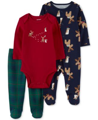 Carter's - Baby Boys Cotton Reindeer Sleep-and-Play Footed Coverall, Bodysuit and Footed Pants, 3 Piece Set